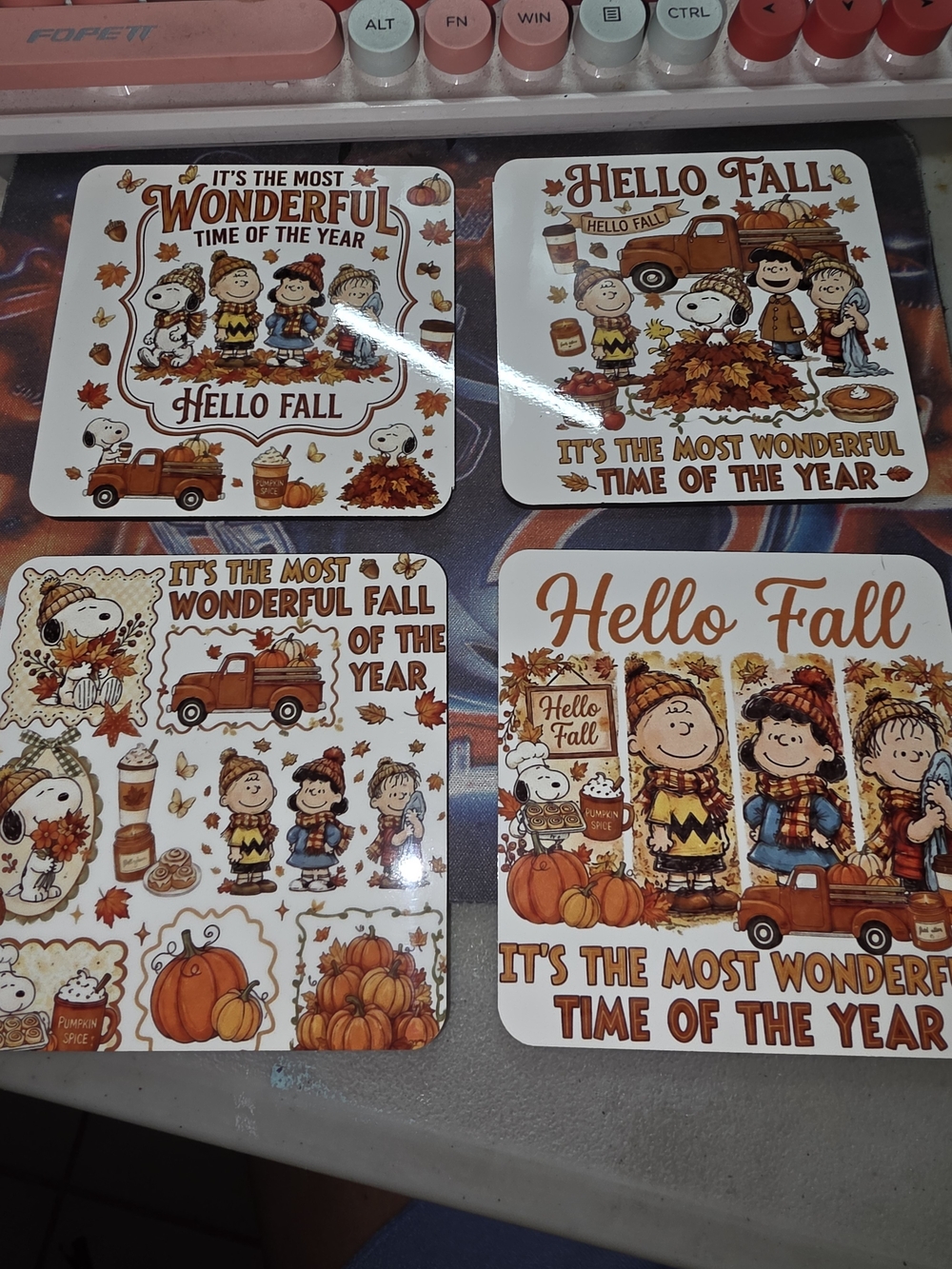 Peanuts Hello Fall Coaster Set - Orange, Brown, Cream